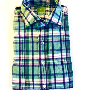 Sid Mashburn Green/Navy/Pink Plaid Spread Collar Poplin Sport Shirt